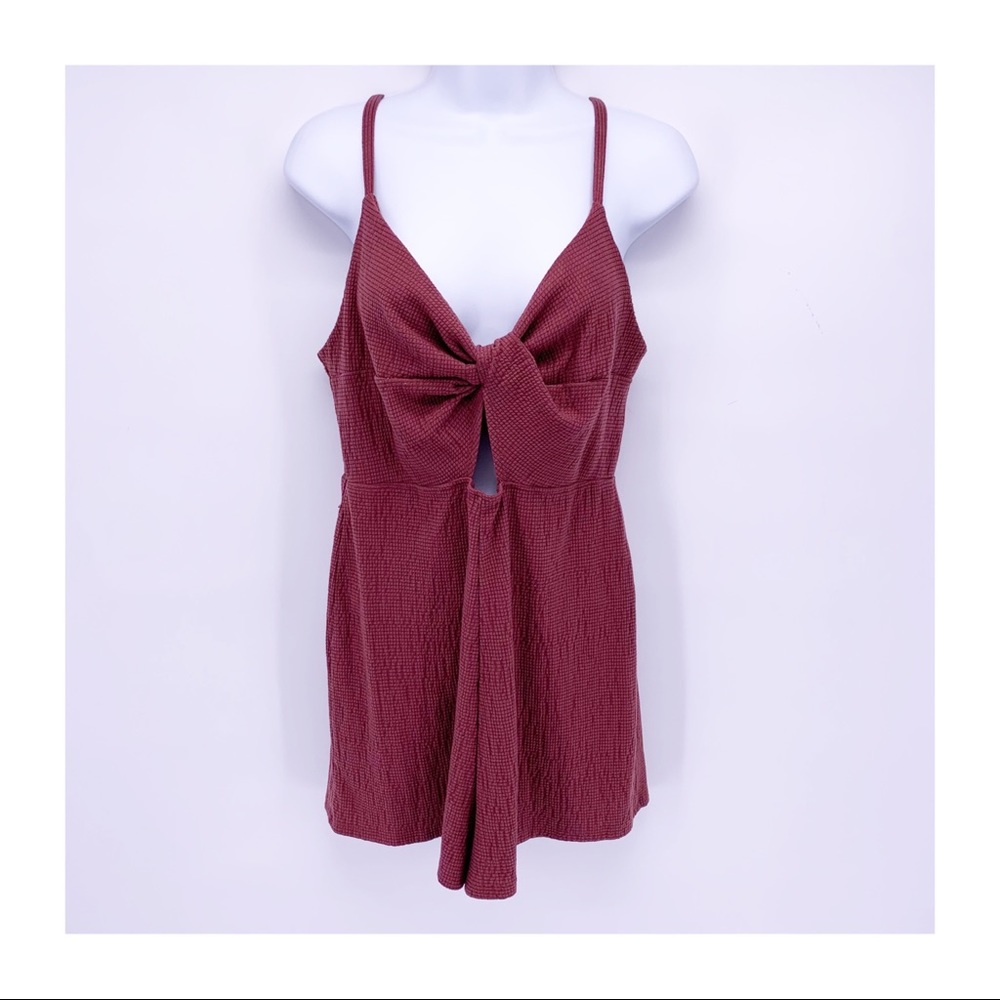 wild fable Wine Red Textured Tie-Front Romper